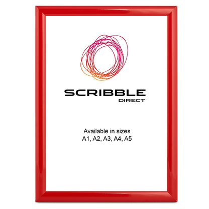 Red picture frame with Scribble Direct logo and text on a white background