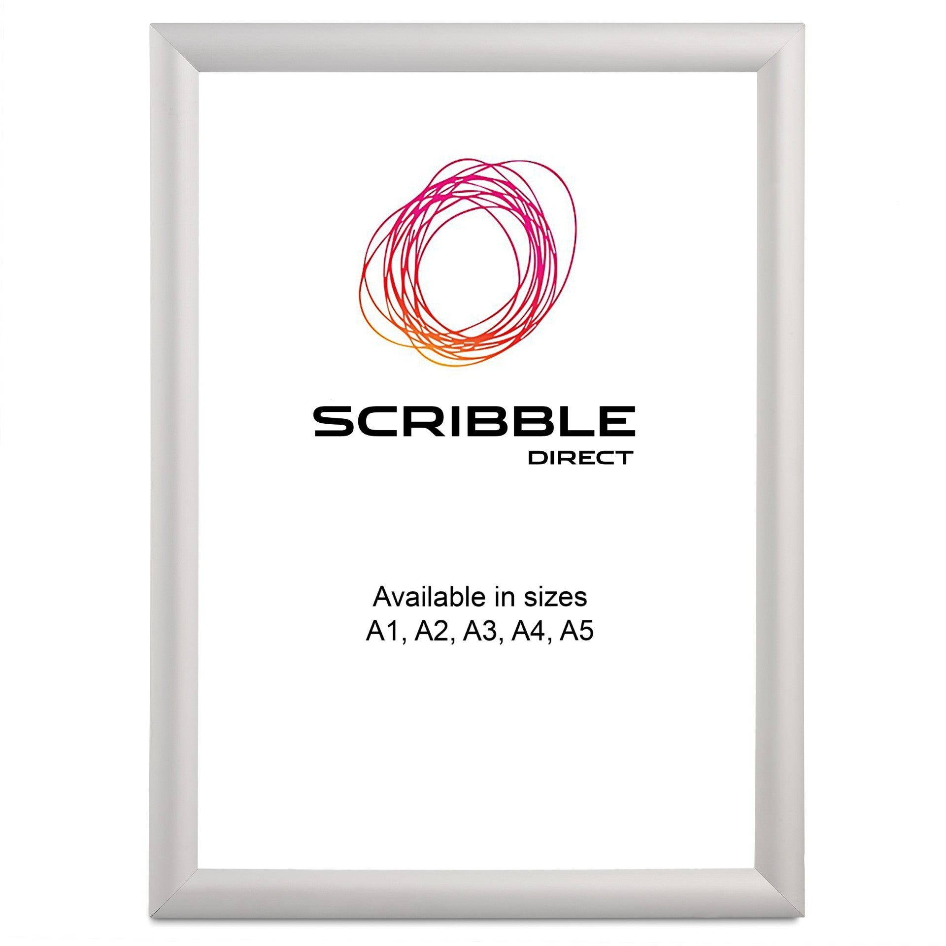 Framed poster with Scribble Direct logo and text on a white background