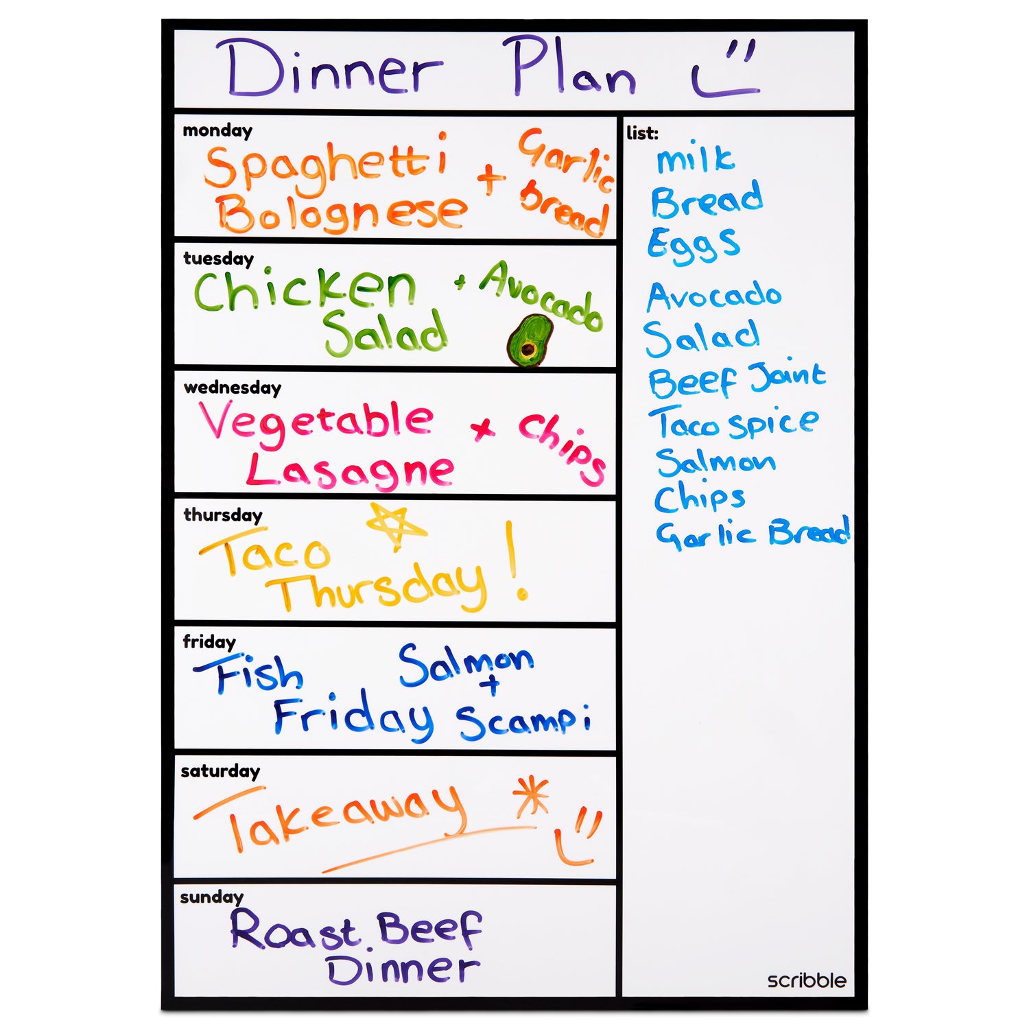 Meal store planner whiteboard